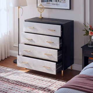 Sunvega Black and Silver Faux Crocodile Skin 4-Drawer Chest with Metal Glides