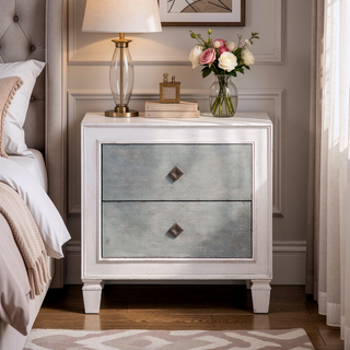 Sunvega Modern Farmhouse Nightstand with 2 Drawers in Rustic Gray White Finish