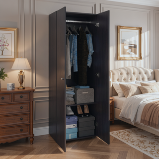 Sunvega Two Door Closet System with Fixed Shelves for Bedroom and Laundry Room Organization