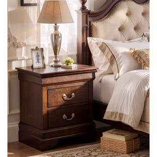 Sunvega Traditional Style Nightstand With Carved Bases and Curved Mouldings