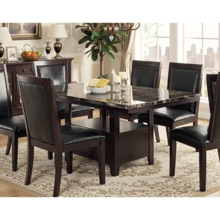 Sunvega Contemporary Brown Faux Marble Rectangular Dining Table with Storage Shelves