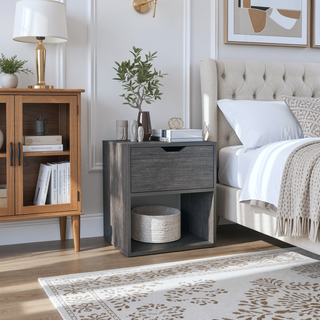 Sunvega Light Gray Nightstand End Table with Drawer and Open Shelf