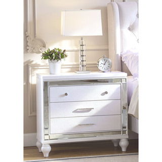 Sunvega Mirror Accented Modern Style Nightstand with Three Spacious Drawers in Silver