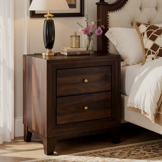 Sunvega Modern Walnut Wood Grain Nightstand with Two Roomy Drawers