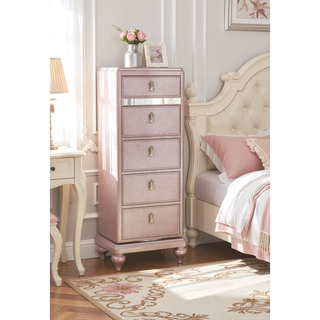 Sunvega Contemporary Rose Gold Swivel Chest Mirror with Felt Lined Top Drawer