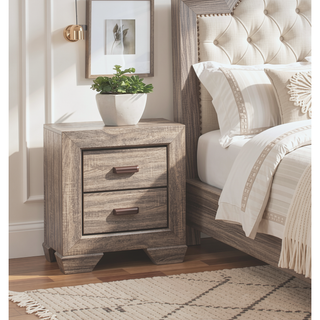 Sunvega Natural Finish Contemporary Nightstand with Two Dovetail Drawers and Flat Black Cup Pulls