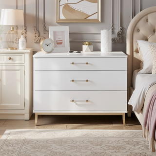 Sunvega Modern Glam Dresser with Clear Acrylic Rod Handles and Gold Accents