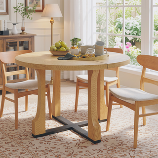 Sunvega 48 Inch Round Dining Table with Vintage Farmhouse Pedestal Base