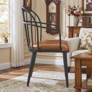 Sunvega Brown Upholstered Dining Chair with Metal Legs and PU Leather Seat
