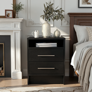 Sunvega Smokey Oak and White Finish Nightstand with Two Drawers and Open Shelf