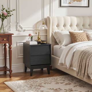 Sunvega Vintage-Style Bevel Design MDF Nightstand with Hidden Drawer Pulls