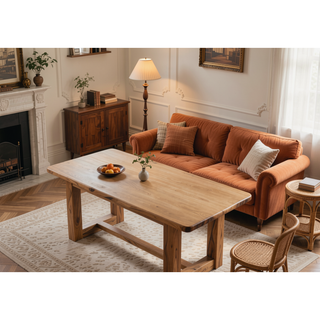 Sunvega Modern Rectangular Dining Table with Light Brown Beige Finish and Softly Rounded Corners