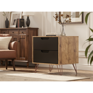 Sunvega Mid-Century Modern Nightstand with Spacious Drawers and Metal Legs