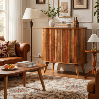Sunvega Solid Mango Wood Nordic Chest with 3 Drawers and Brass Knobs