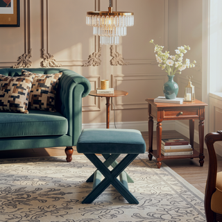 Sunvega Mid-Century Modern Velvet Upholstered Accent Bench with X-Crossed Legs