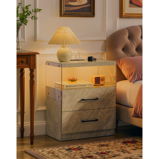 Sunvega Modern LED Nightstand with Adjustable Lights and 2 Drawers for Bedroom