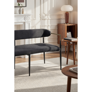Sunvega Black Chenille Finish Bench with Padded Seat and Back Cushion for Modern Space
