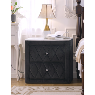 Sunvega Modern Nightstand with Faux Marble Top and Two Fabric Upholstered Storage Drawers