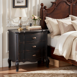 Sunvega Antique Black Nightstand with Three Spacious Storage Drawers