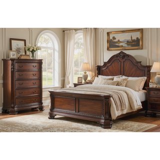 Sunvega Traditional Style Walnut Wood Chest With Five Spacious Drawers For Bedroom
