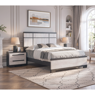 Sunvega Contemporary Two Drawer Nightstand with Brown Gray Rustic Finish