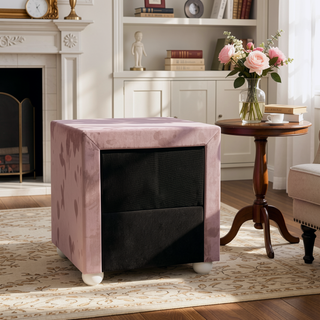 Sunvega Pink Fabric Upholstered Nightstand with Two Storage Drawers and Crystal Knobs