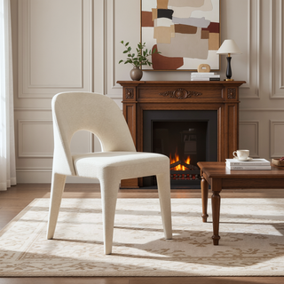 Sunvega Grey Chenille Dining Chairs with Hollowed-Out Backrest Set of 2