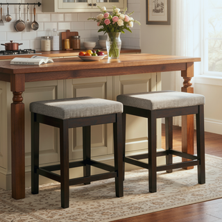 Sunvega White Counter Height Dining Set with USB Ports and Fabric Stools