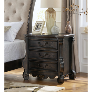 Sunvega Dark Brown Nightstand with French Dovetail Drawers and Antique Finish