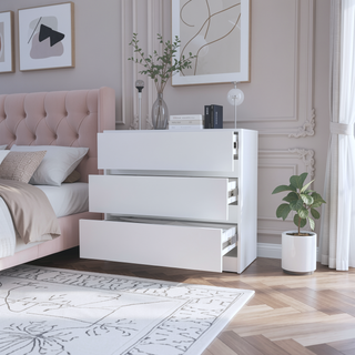 Sunvega White 3-Drawer Dresser with Metal Rails for Effortless Quiet Movement