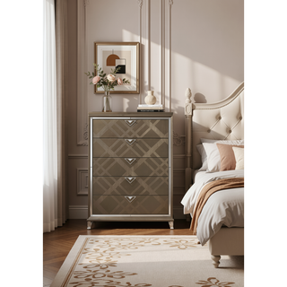 Sunvega Skylar Dark Champagne Finish Nightstand with Two Spacious Embossed Drawers
