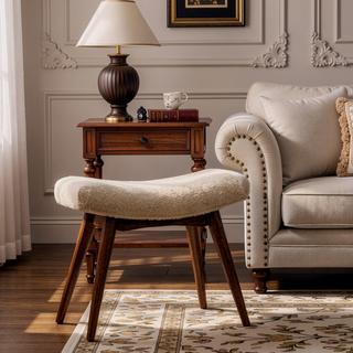 Sunvega Honey Caramel Boucle Cream Curved Bench with Solid Wood Legs for Hallway