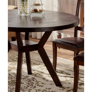 Sunvega Espresso Finish Round Dining Table with Convenient Shelf and Rubberwood Base