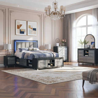 Sunvega Two Toned Black and Grey Nightstand with Spacious Drawers and Block Style Legs