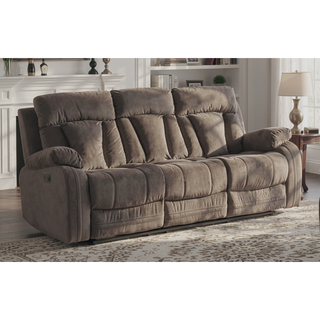 Sunvega Reclining Transitional Microfiber Fabric Sofa with Lumbar Support