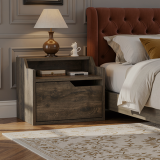 Sunvega Floating Nightstand with Single Drawer and Double-Tiered Shelf Surfaces for Bedroom