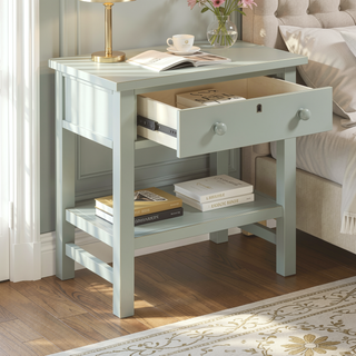 Sunvega Antique White Distressed Finish Nightstand with Faux Keyhole Accent