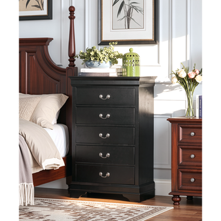 Sunvega Black Finish 5 Drawer Chest with Metal Glides and Nickel Handles
