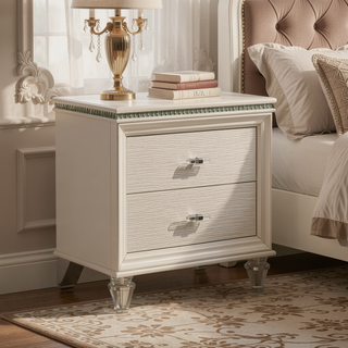 Sunvega Textured 2 Drawer Nightstand with Acrylic Legs in Pearl White