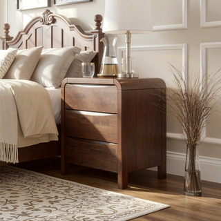 Sunvega Mid Century Modern Solid Wood 3-Drawer Nightstand Bed Side Table