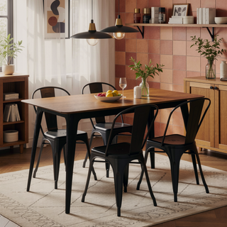 Sunvega Mid-Century Modern Dining Table with Durable Rubberwood Frame and Faux Wood Top