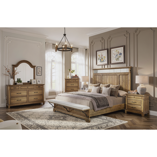 Sunvega Caramel Finish 9-Drawer Dresser with Elm Veneers and Black Metal Pulls