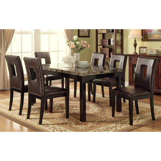 Sunvega Modern Contemporary Brown Faux Marble Top Birch Dining Table
