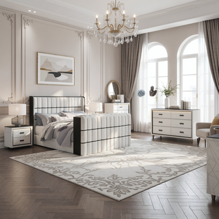 Sunvega Upholstered Frame Nightstand with Spacious Drawers and LED Light