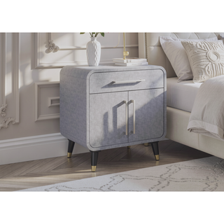 Sunvega PU Wrapped Nightstand with Storage Drawer and Cabinet on Wooden Legs
