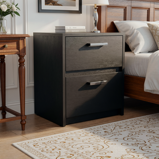 Sunvega White Finish Chequered Nightstand with Two Spacious Drawers
