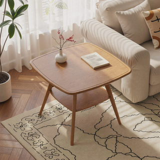 Sunvega Modern Walnut Finish Dining Table with Storage Shelf for Gatherings