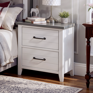 Sunvega Transitional Style Distressed White Plank Design 2-Drawer Nightstand with USB
