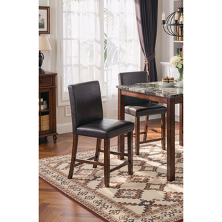 Sunvega Espresso Brown Finish Faux Marble Top Dining Table with 4 Cushioned Chairs