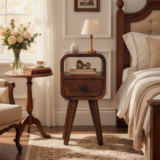 Sunvega Ultra-Compact Solid Mango Wood Bedside Table with Drawer and Storage Slot